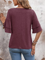 Redwood-Women's Shirt Ruffle Sleeve T-Shirt V-Neck Double Layer Bell Sleeve Top