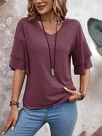 Redwood-Women's Shirt Ruffle Sleeve T-Shirt V-Neck Double Layer Bell Sleeve Top