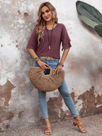 Redwood-Women's Shirt Ruffle Sleeve T-Shirt V-Neck Double Layer Bell Sleeve Top