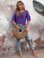 Purple - Women's Shirt Ruffle Sleeve T-Shirt V-Neck Double Layer Bell Sleeve Top