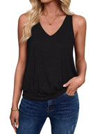 Black-Women's Vest Casual V Neck Sleeveless Fashion Loose Camisole