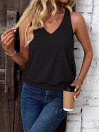 Black-Women's Vest Casual V Neck Sleeveless Fashion Loose Camisole