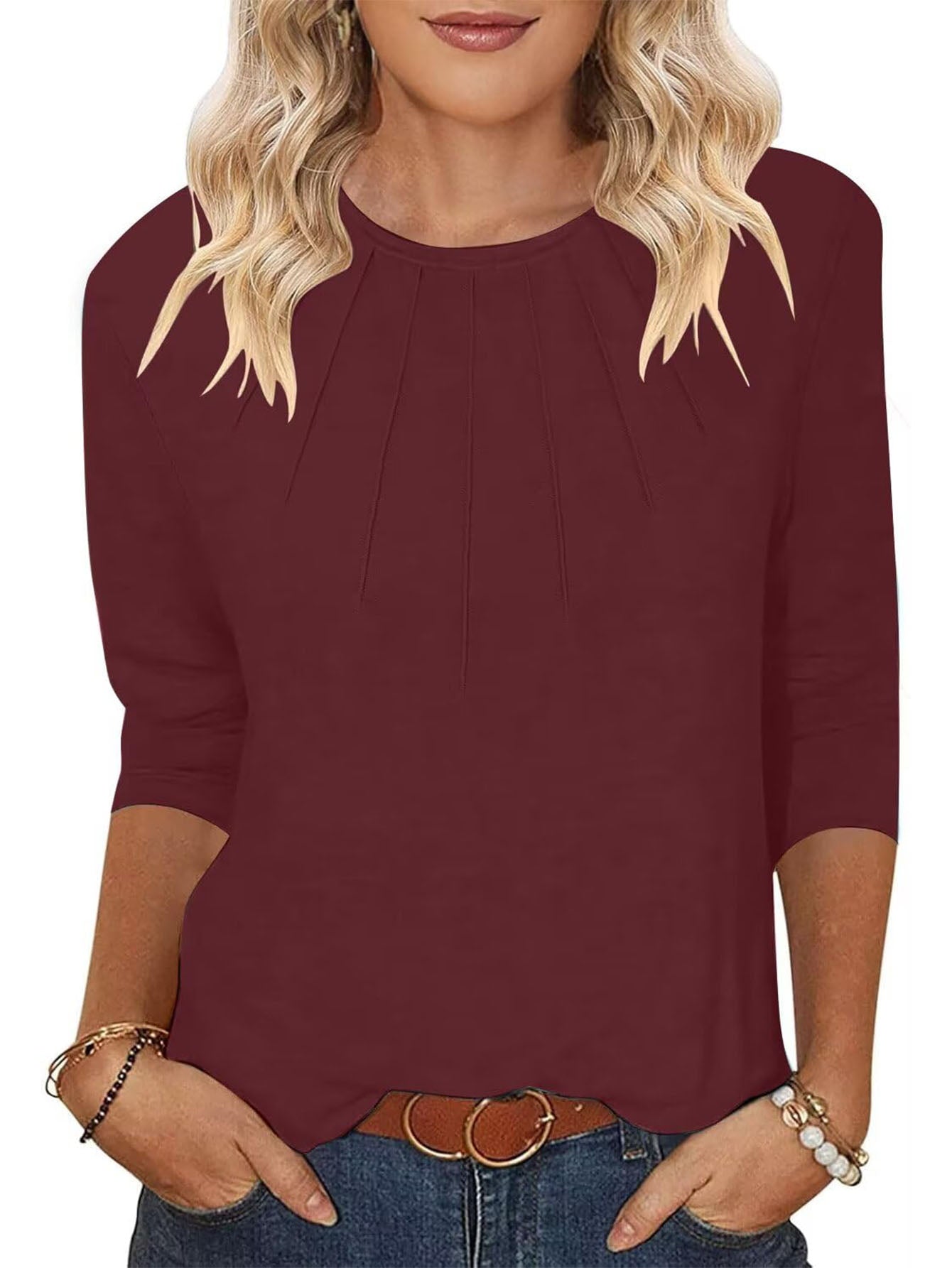 3 Pack-Black + Green + Wine red-3/4 Long Sleeve Women's Casual Spring Summer Autumn Tops