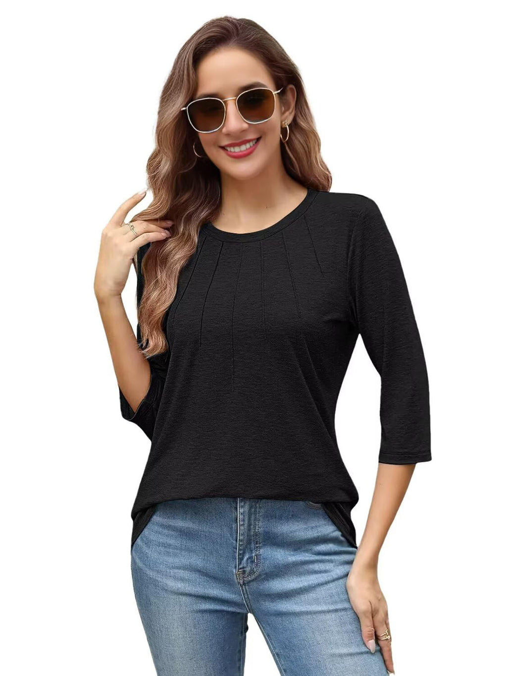 3 Pack-Black + Green + Wine red-3/4 Long Sleeve Women's Casual Spring Summer Autumn Tops