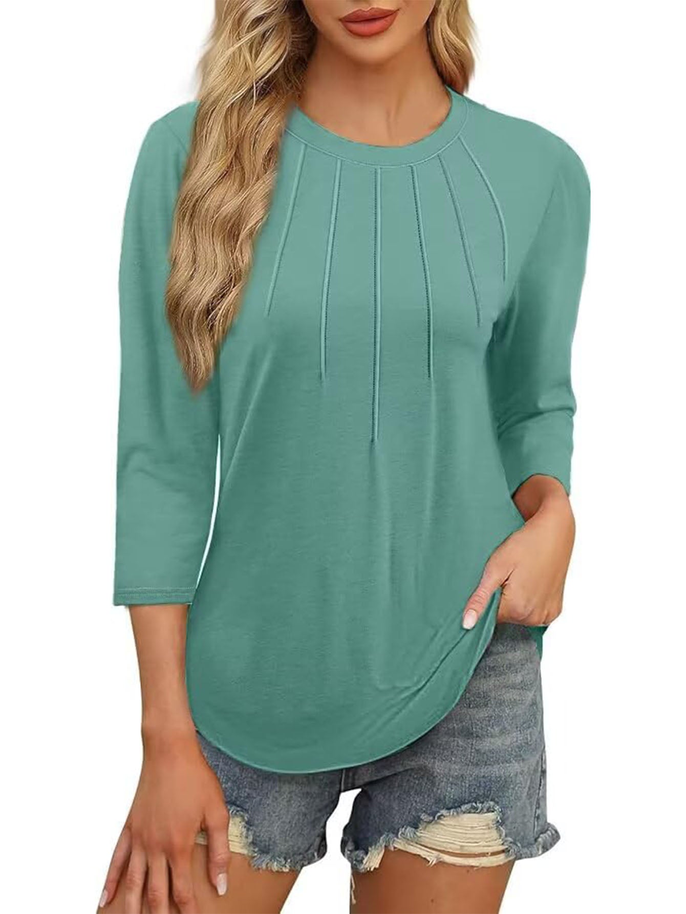 3 Pack-Black + Green + Wine red-3/4 Long Sleeve Women's Casual Spring Summer Autumn Tops