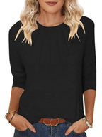 3 Pack-Black + White + Gray-3/4 Long Sleeve Women's Casual Spring Summer Autumn Tops
