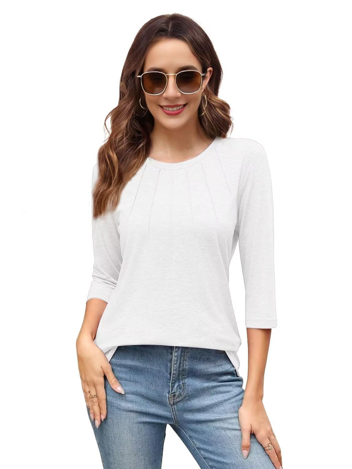 3 Pack-Navy blue + White + Red-3/4 Long Sleeve Women's Casual Spring Summer Autumn Tops