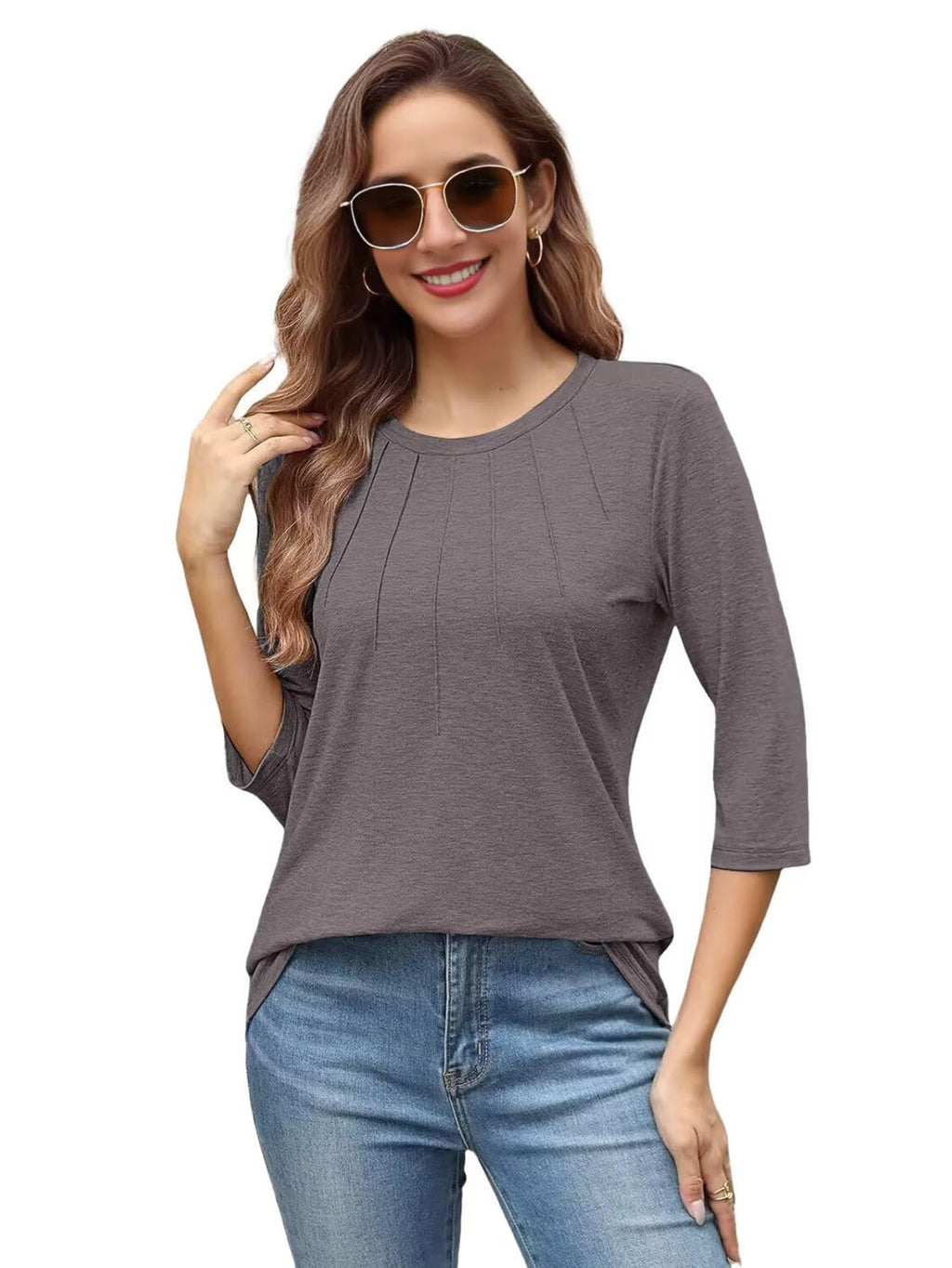 3 Pack-Black + White + Gray-3/4 Long Sleeve Women's Casual Spring Summer Autumn Tops