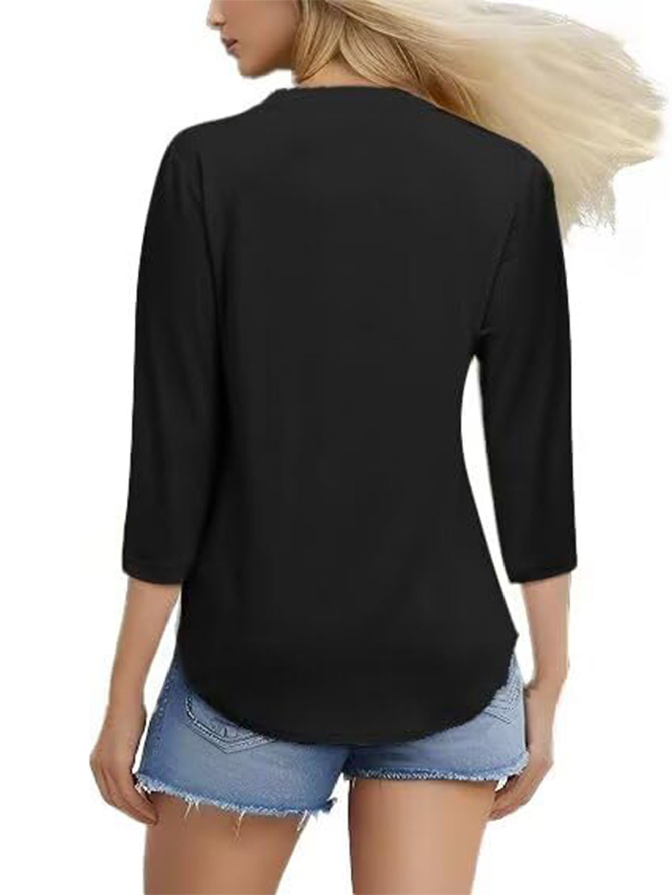 3 Pack-Black + White + Gray-3/4 Long Sleeve Women's Casual Spring Summer Autumn Tops