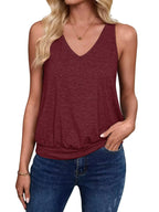 Burgundy-Women's Vest Casual V Neck Sleeveless Fashion Loose Camisole