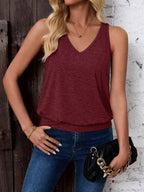 Burgundy-Women's Vest Casual V Neck Sleeveless Fashion Loose Camisole