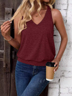 Burgundy-Women's Vest Casual V Neck Sleeveless Fashion Loose Camisole