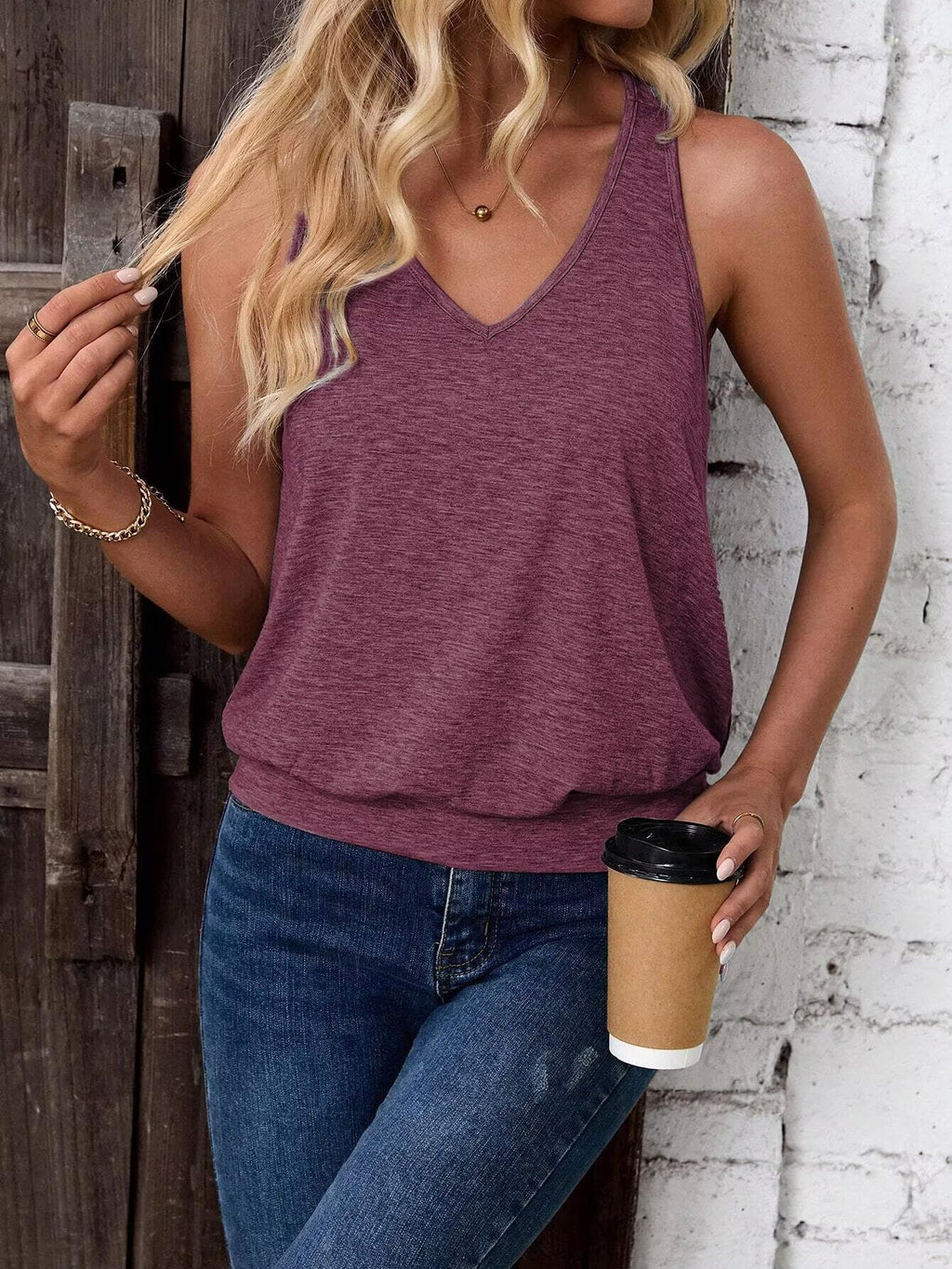 Dust Pink-Women's Vest Casual V Neck Sleeveless Fashion Loose Camisole