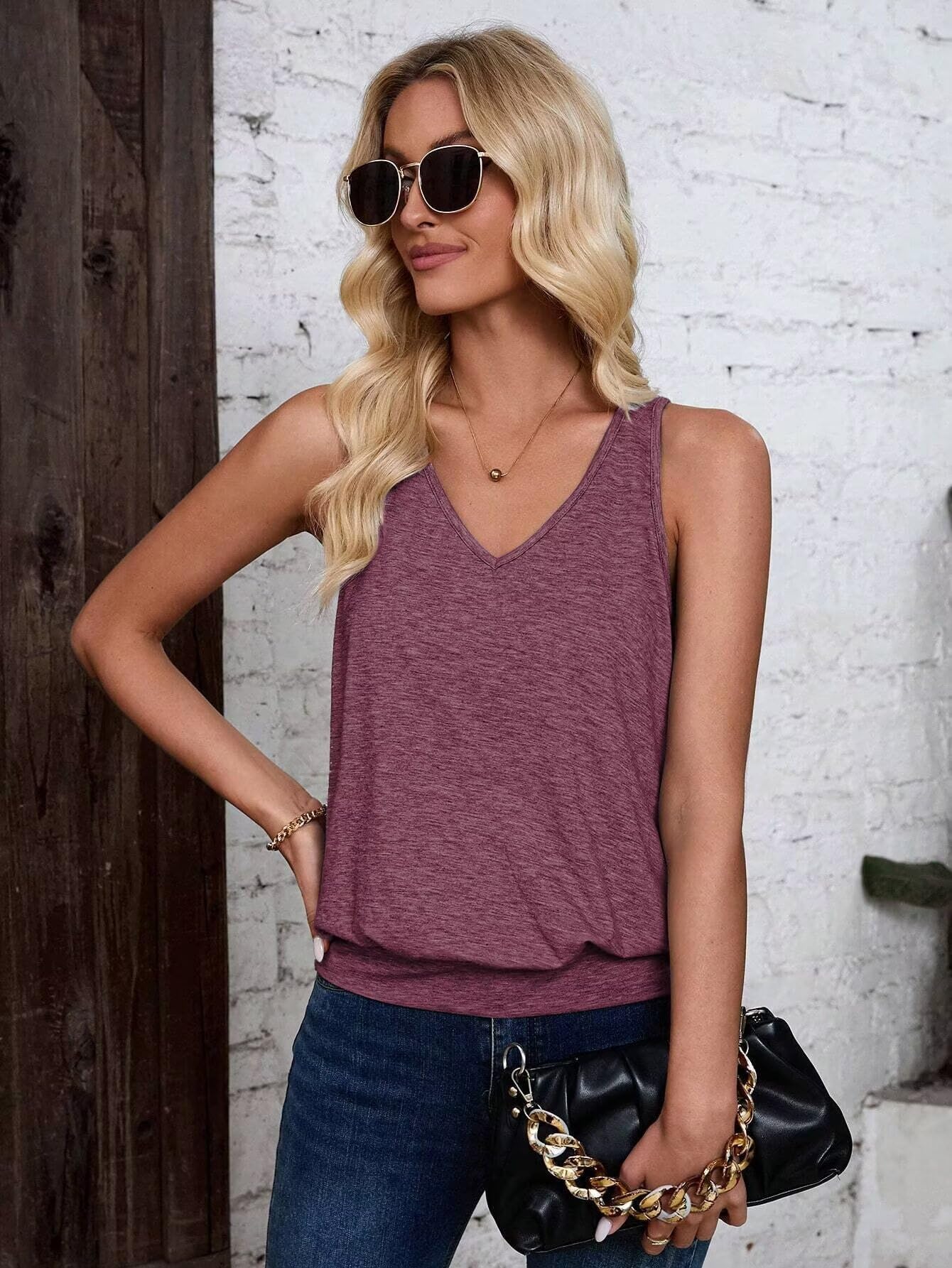 Dust Pink-Women's Vest Casual V Neck Sleeveless Fashion Loose Camisole