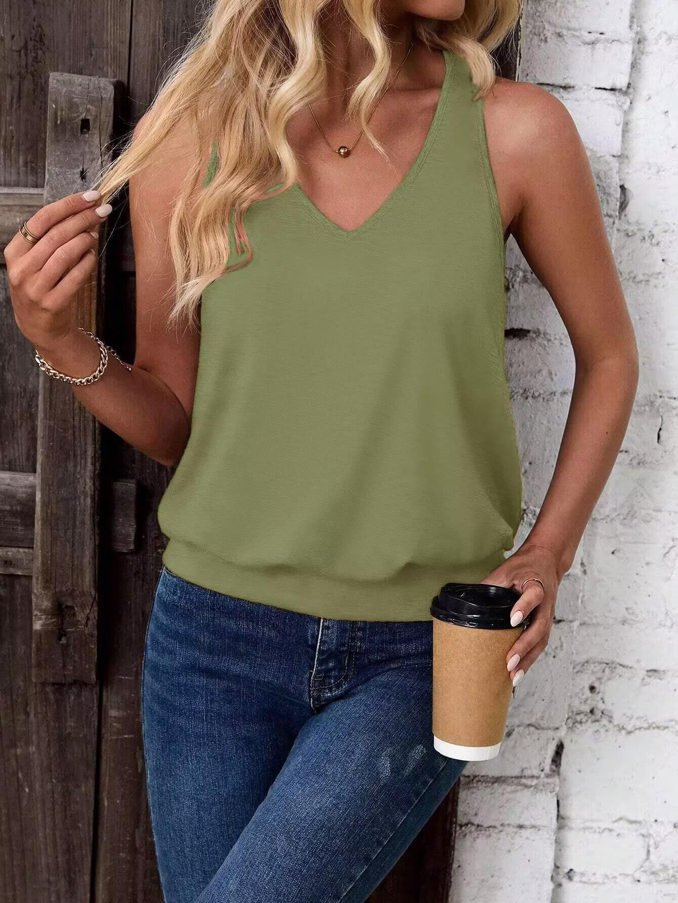 Fragrant Grass-Women's Vest Casual V Neck Sleeveless Fashion Loose Camisole