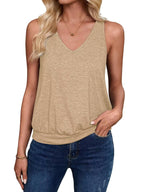 Light Khaki-Women's Vest Casual V Neck Sleeveless Fashion Loose Camisole