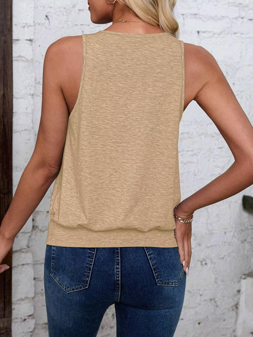 Light Khaki-Women's Vest Casual V Neck Sleeveless Fashion Loose Camisole