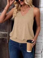 Light Khaki-Women's Vest Casual V Neck Sleeveless Fashion Loose Camisole