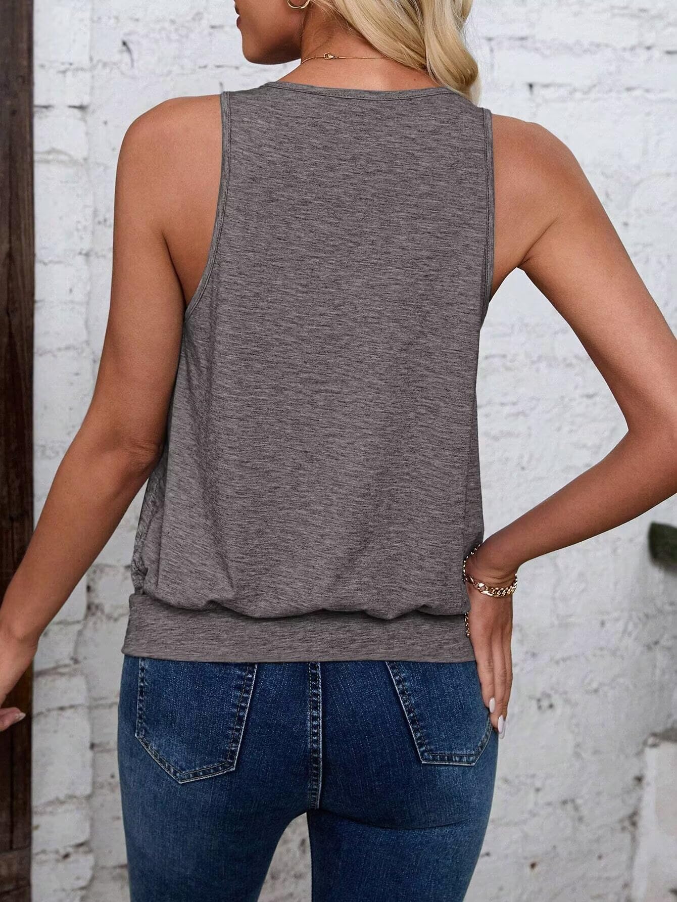 Melange Gray-Women's Vest Casual V Neck Sleeveless Fashion Loose Camisole
