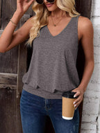 Melange Gray-Women's Vest Casual V Neck Sleeveless Fashion Loose Camisole