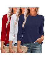 3 Pack-Navy blue + White + Red-3/4 Long Sleeve Women's Casual Spring Summer Autumn Tops