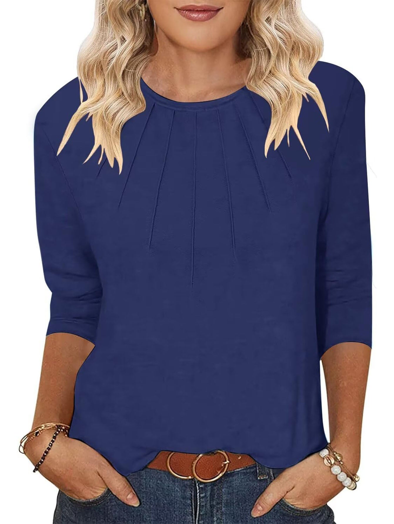 3 Pack-Navy blue + White + Red-3/4 Long Sleeve Women's Casual Spring Summer Autumn Tops