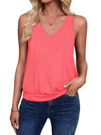 Neon Hot Pink-Women's Vest Casual V Neck Sleeveless Fashion Loose Camisole