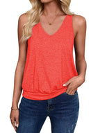 Neon Orange Red-Women's Vest Casual V Neck Sleeveless Fashion Loose Camisole