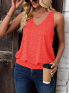 Neon Orange Red-Women's Vest Casual V Neck Sleeveless Fashion Loose Camisole