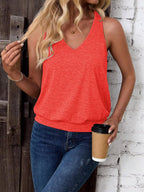 Neon Orange Red-Women's Vest Casual V Neck Sleeveless Fashion Loose Camisole