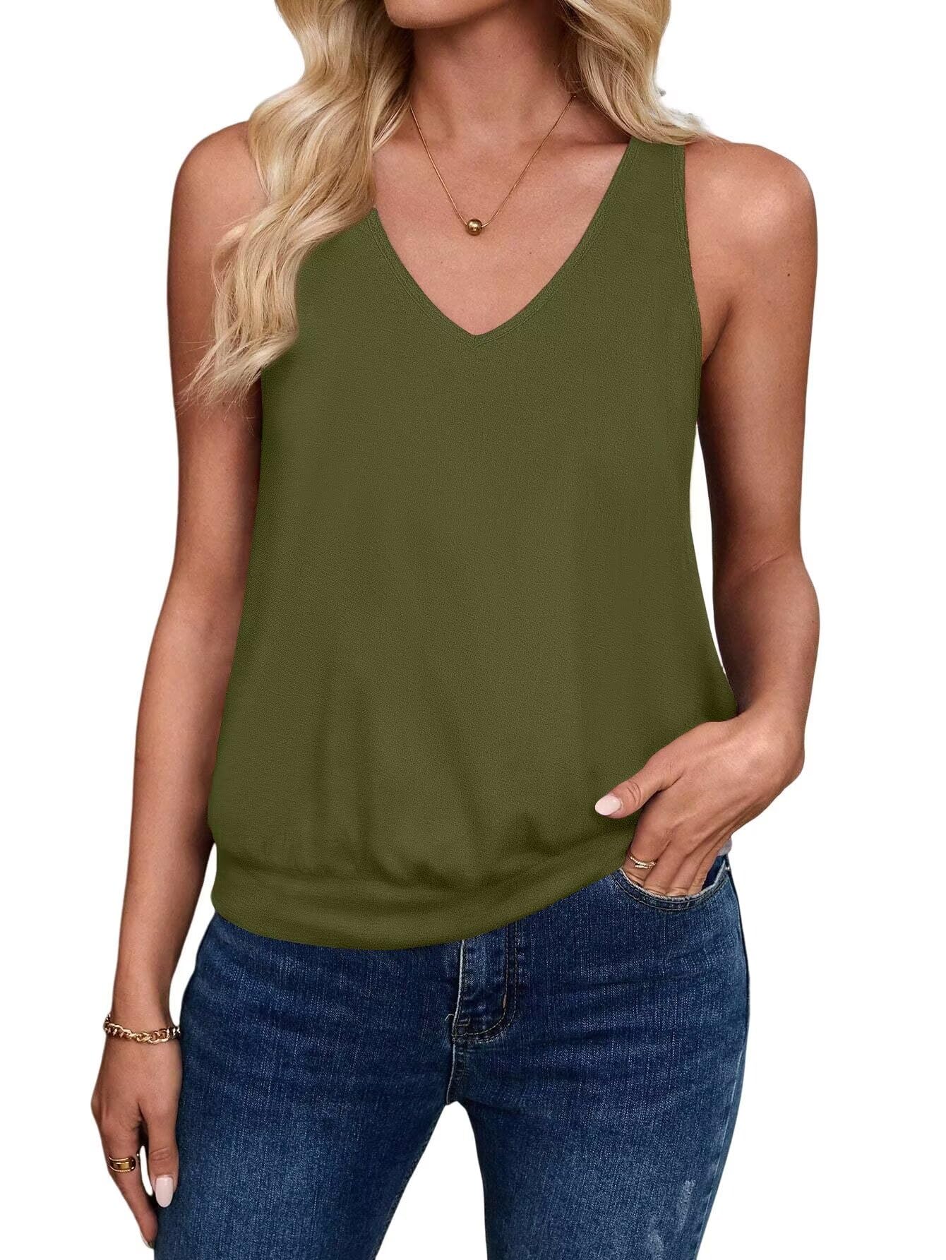 Olive-Women's Vest Casual V Neck Sleeveless Fashion Loose Camisole