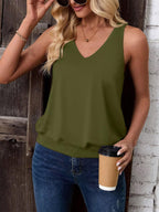 Olive-Women's Vest Casual V Neck Sleeveless Fashion Loose Camisole