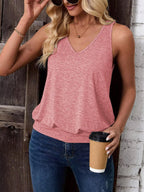 Pink-Women's Vest Casual V Neck Sleeveless Fashion Loose Camisole