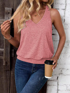 Pink-Women's Vest Casual V Neck Sleeveless Fashion Loose Camisole
