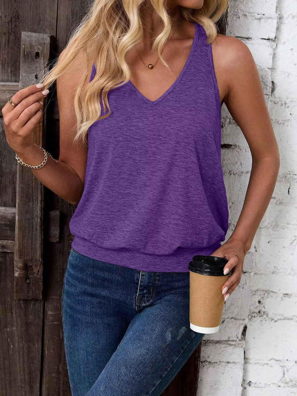 Purple-Women's Vest Casual V Neck Sleeveless Fashion Loose Camisole