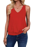 Red-Women's Vest Casual V Neck Sleeveless Fashion Loose Camisole