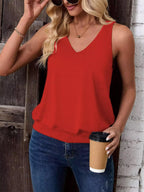 Red-Women's Vest Casual V Neck Sleeveless Fashion Loose Camisole