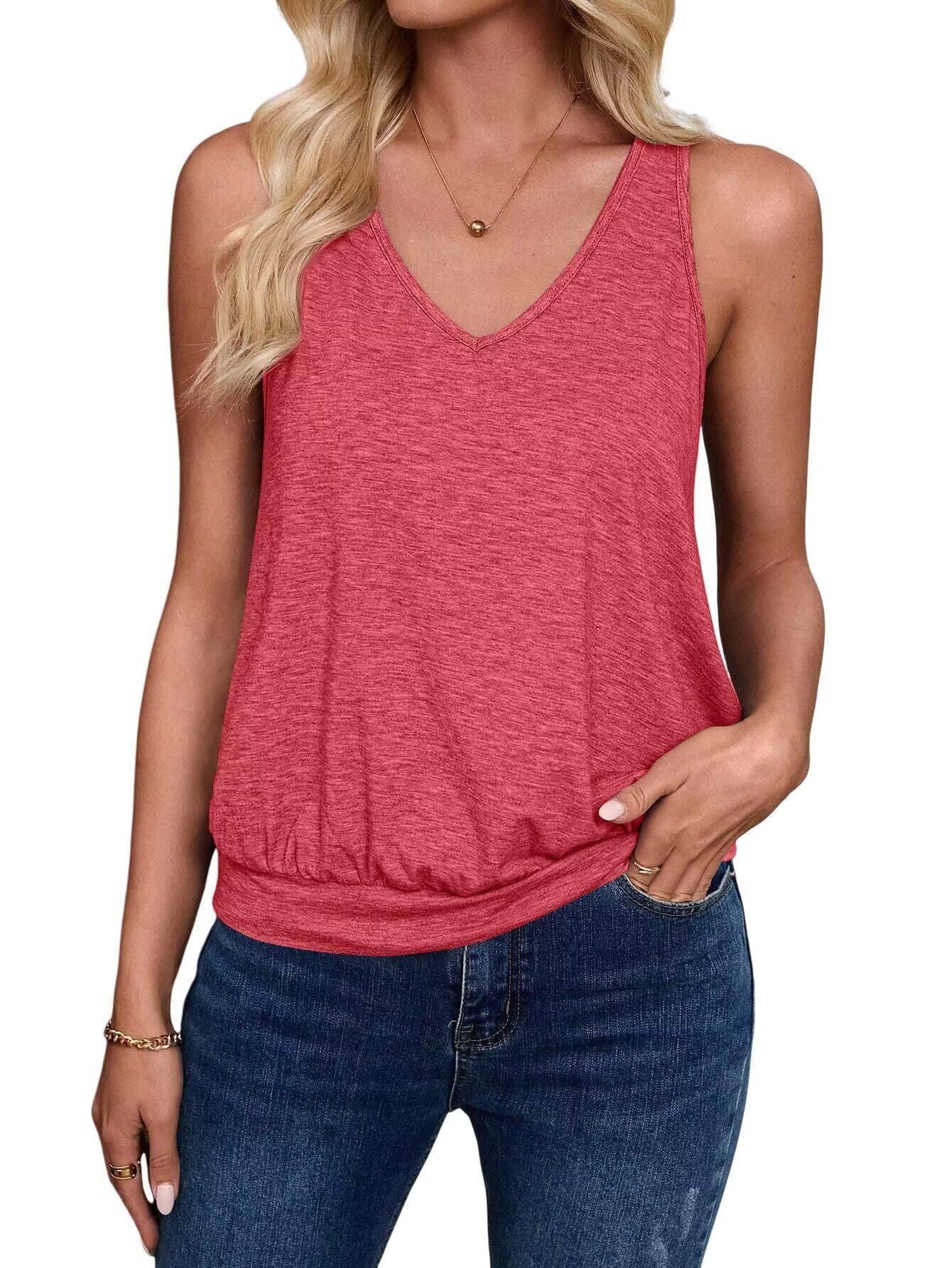 Rose Red-Women's Vest Casual V Neck Sleeveless Fashion Loose Camisole