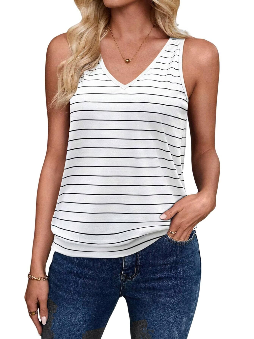 Strap White-Women's Vest Casual V Neck Sleeveless Fashion Loose Camisole