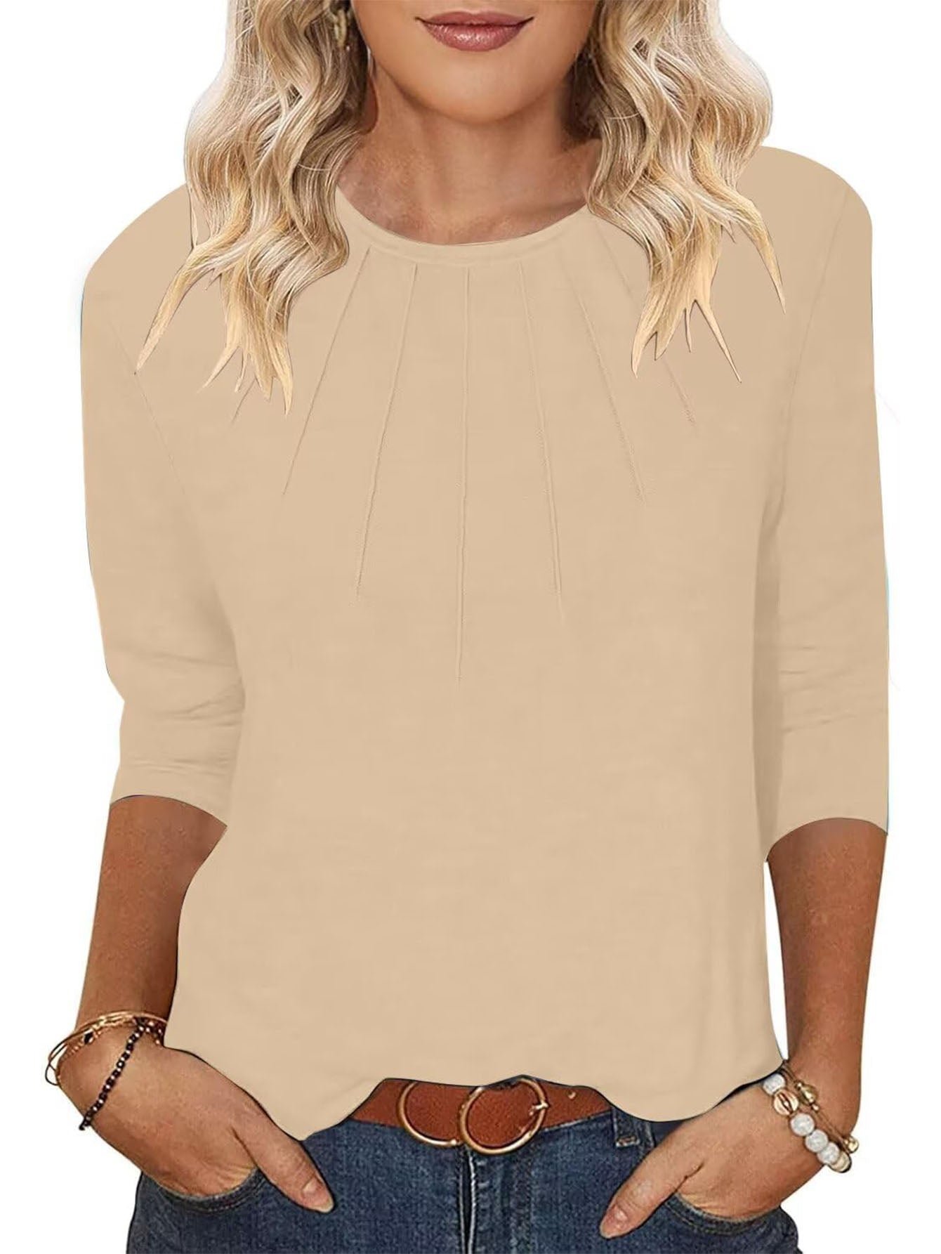3 Pack-White + Apricot + Coral-3/4 Long Sleeve Women's Casual Spring Summer Autumn Tops
