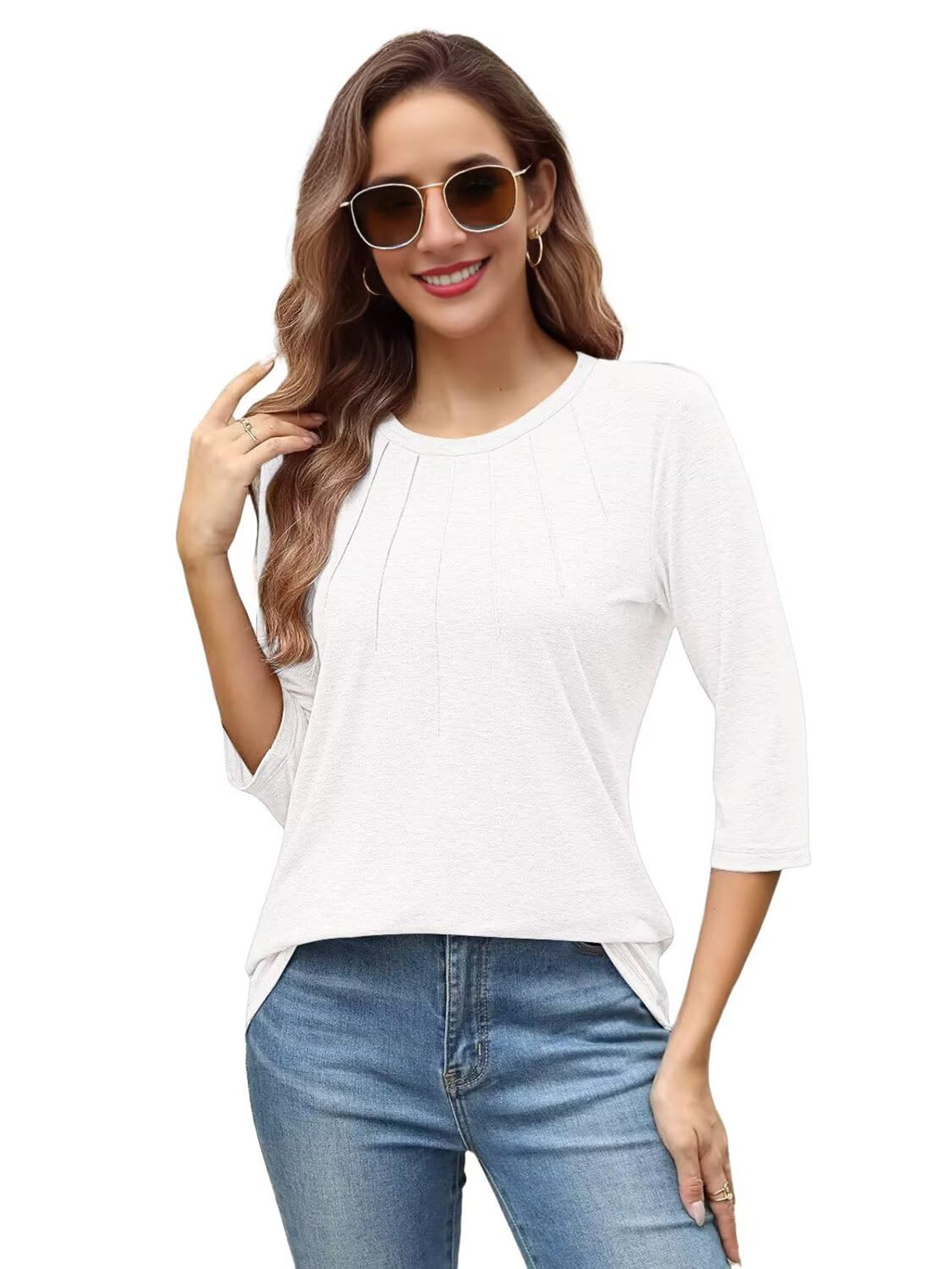 3 Pack-White + Apricot + Coral-3/4 Long Sleeve Women's Casual Spring Summer Autumn Tops