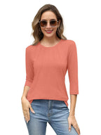 3 Pack-White + Apricot + Coral-3/4 Long Sleeve Women's Casual Spring Summer Autumn Tops