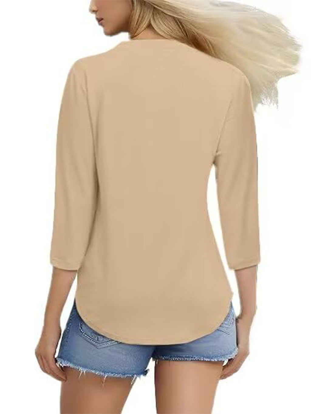 3 Pack-White + Apricot + Coral-3/4 Long Sleeve Women's Casual Spring Summer Autumn Tops