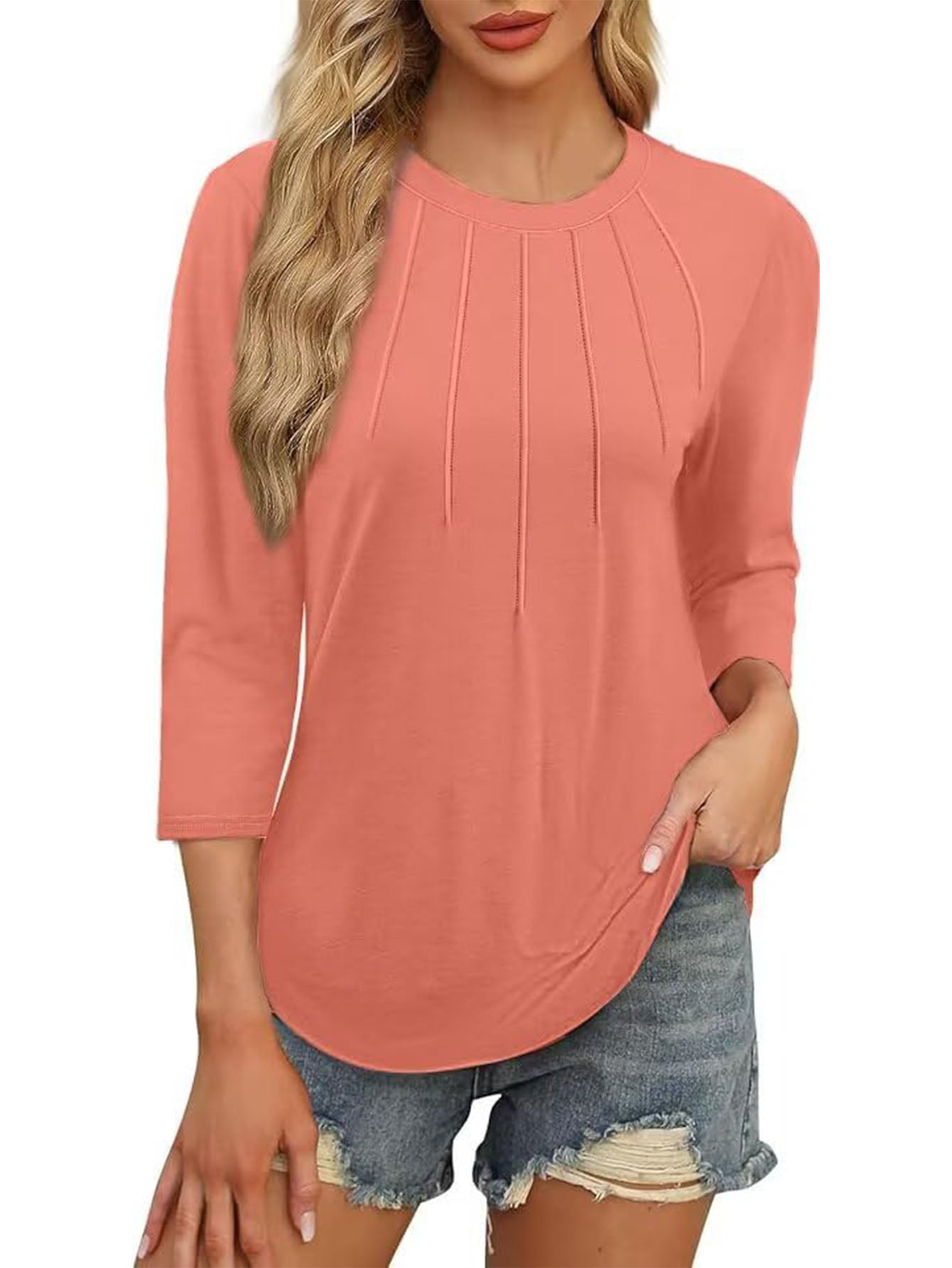 3 Pack-White + Apricot + Coral-3/4 Long Sleeve Women's Casual Spring Summer Autumn Tops