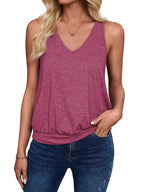 Wine Red-Women's Vest Casual V Neck Sleeveless Fashion Loose Camisole