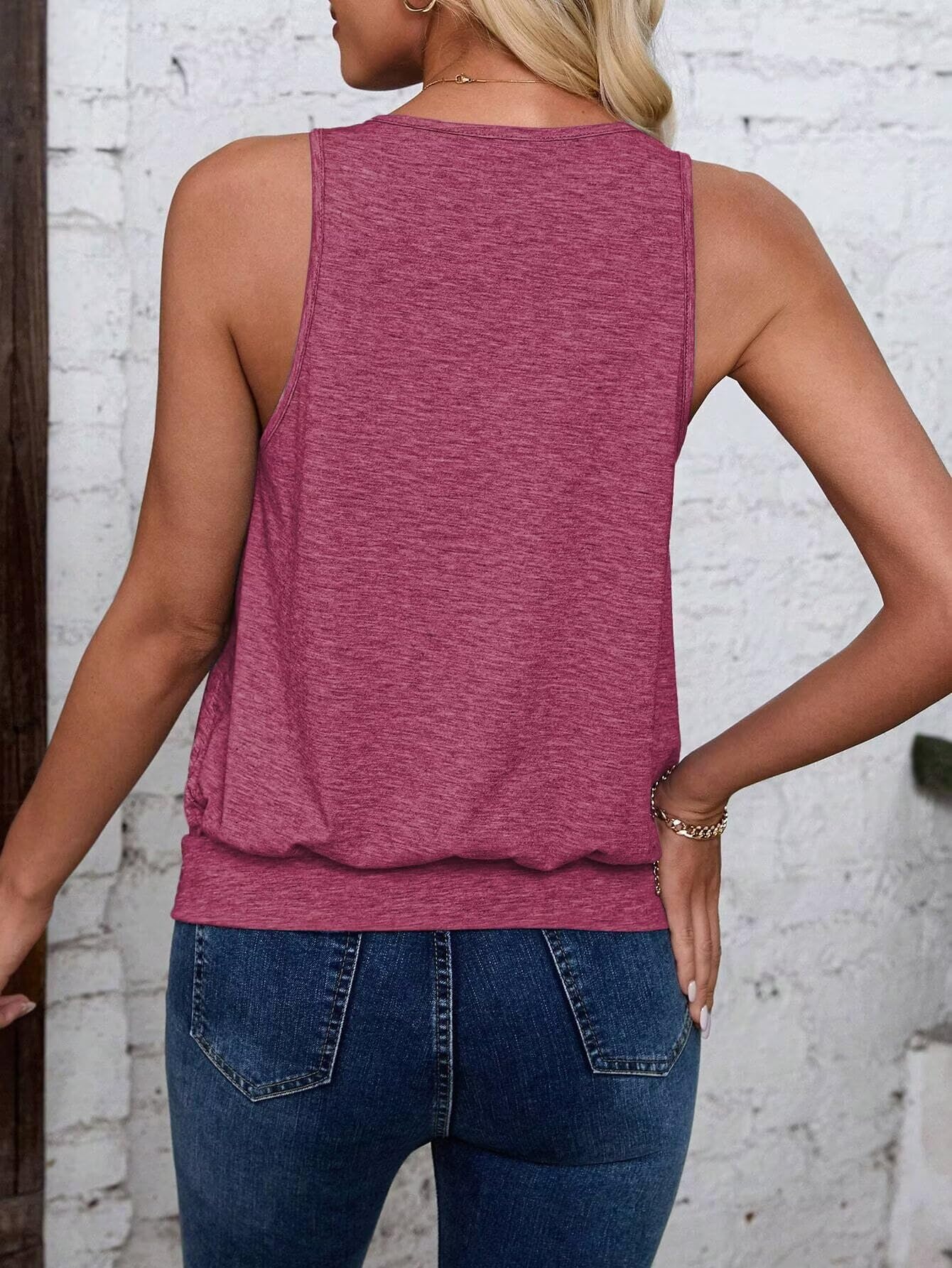 Wine Red-Women's Vest Casual V Neck Sleeveless Fashion Loose Camisole