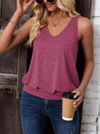 Wine Red-Women's Vest Casual V Neck Sleeveless Fashion Loose Camisole