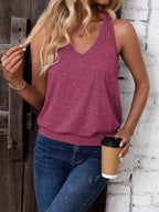 Wine Red-Women's Vest Casual V Neck Sleeveless Fashion Loose Camisole